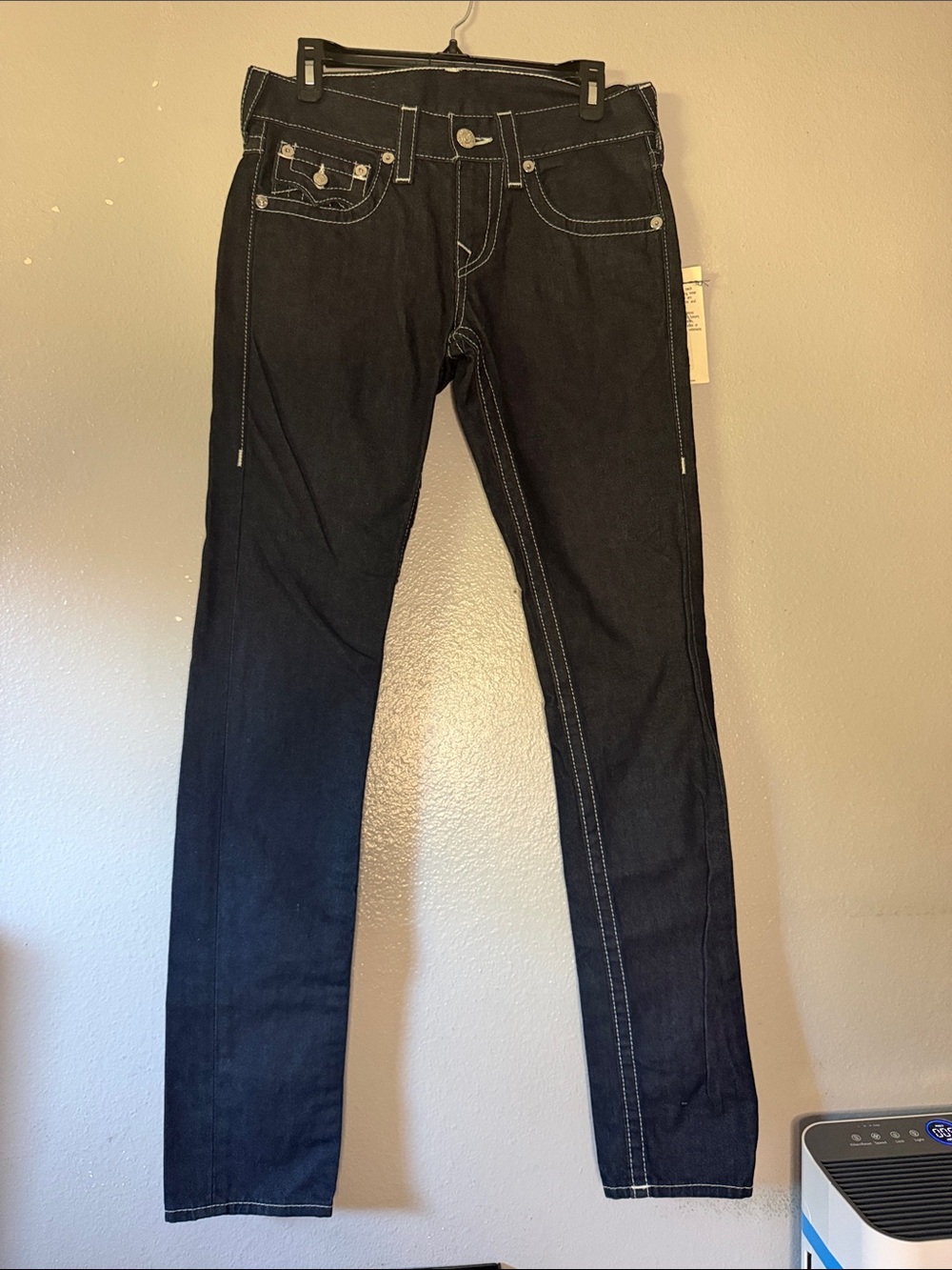 NWT True Religion Rocco Skinny Jeans Men 32x33 (Tag 27) Flap Pocket Contrast Nav